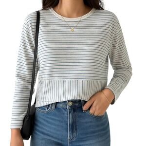 Abercrombie & Fitch Striped Pullover Sweatshirt Womens XS Light Gray Blue Preppy